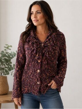 Ruby Rd. Bouclé Button-Front Cardigan in Plum Mix